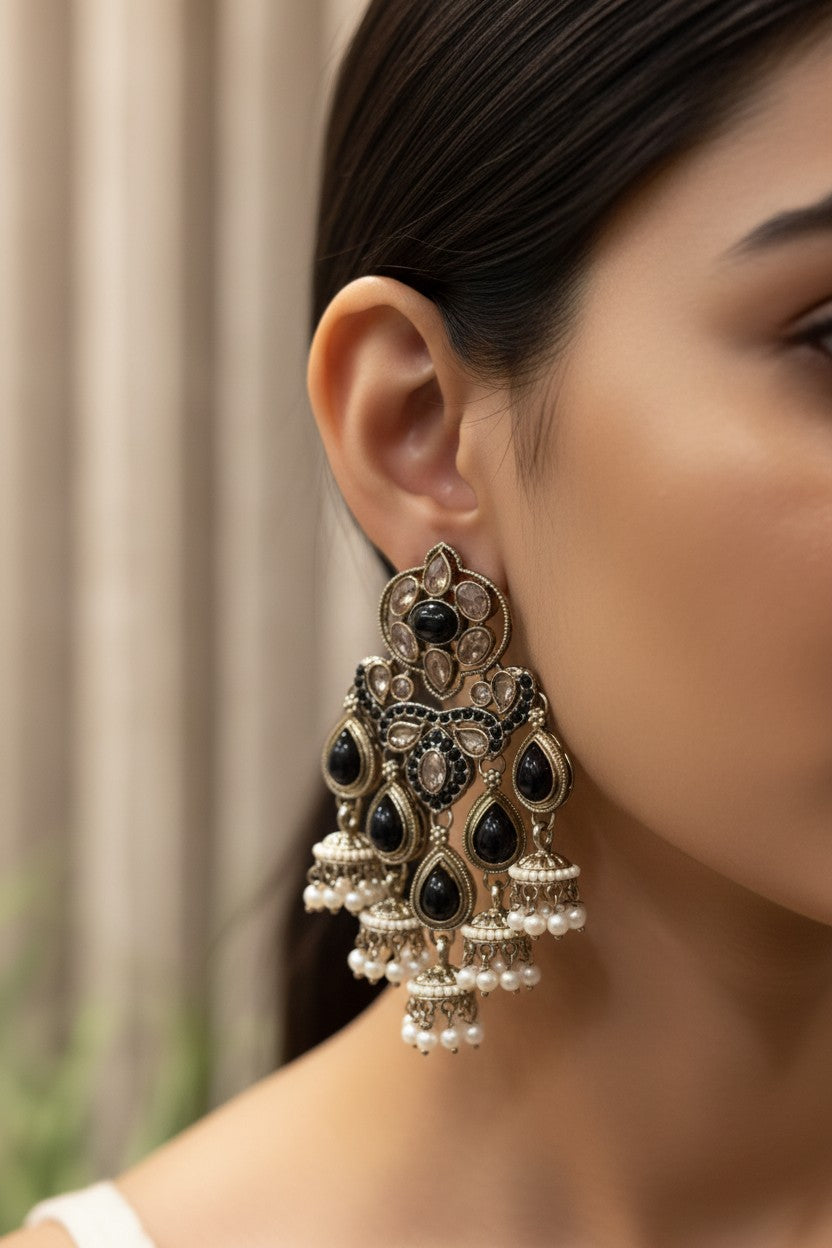Midnight Pearl Chandelier Earrings
