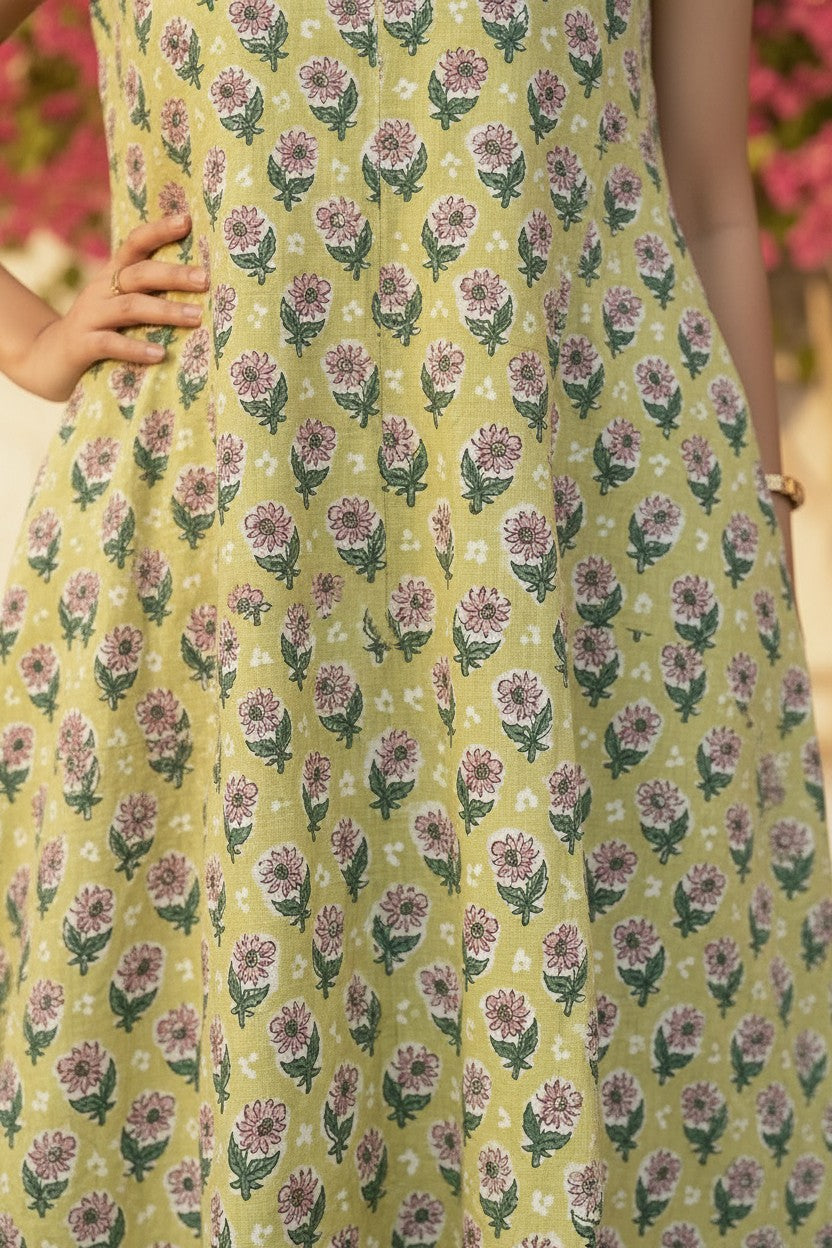 Sage Garden Block-Print Midi Dress