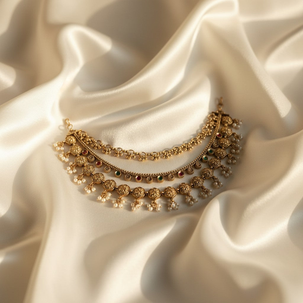 Pushpa Antique Gold Bahubali Ear Chain