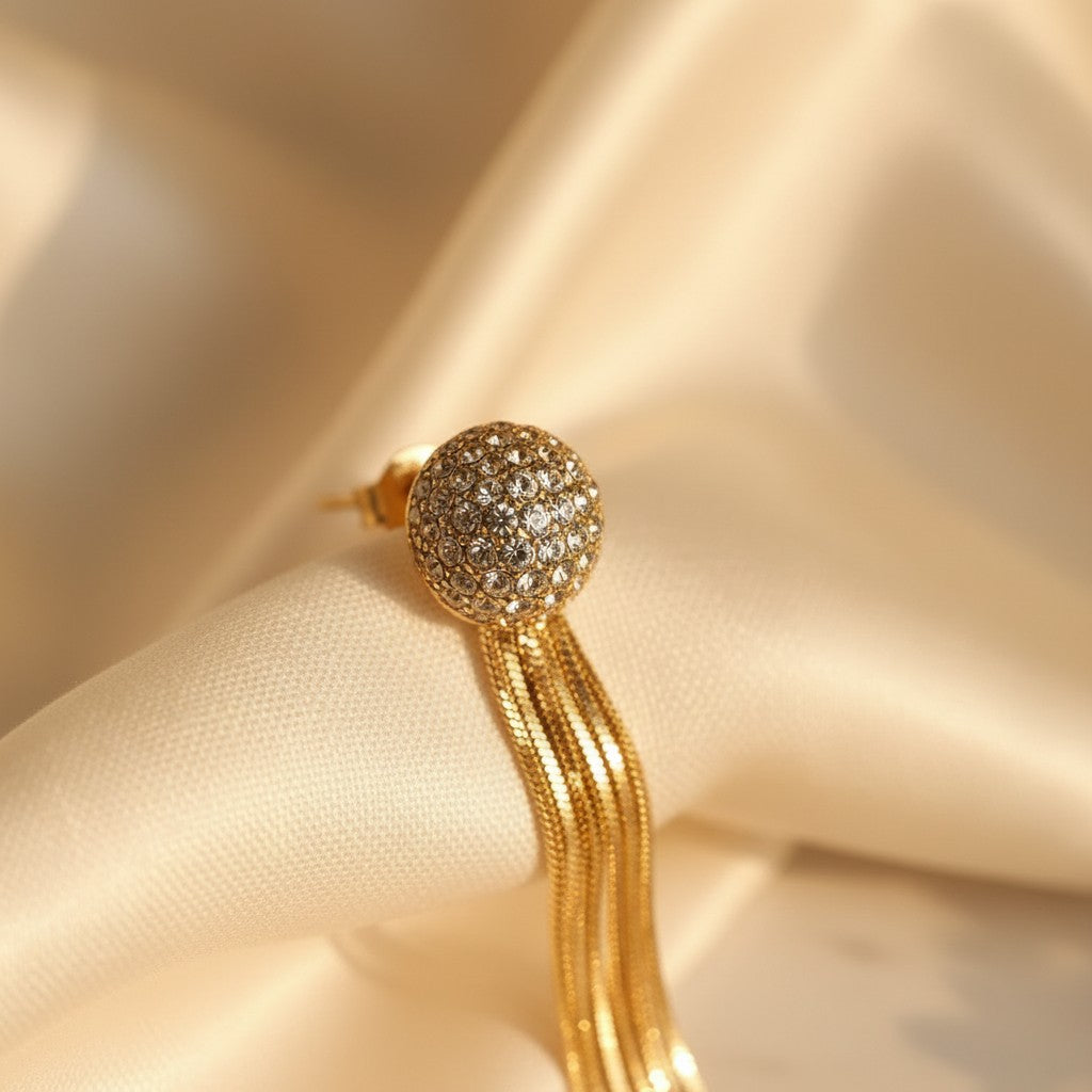 Luxe Gold Tassel Ball Stud Earrings