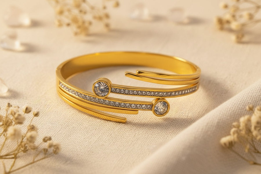 Crystal Nail Cuff Bangle — Gold