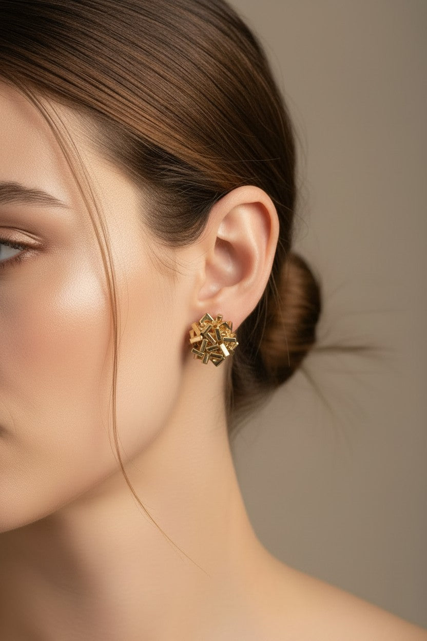 Cubist Gold Geometric Cluster Stud Earrings