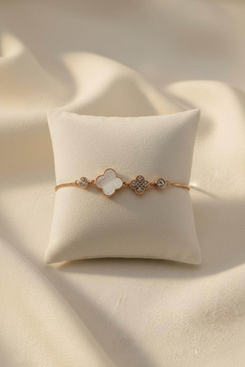 White Mother-of-Pearl & Pave Crystal Charms Bracelet