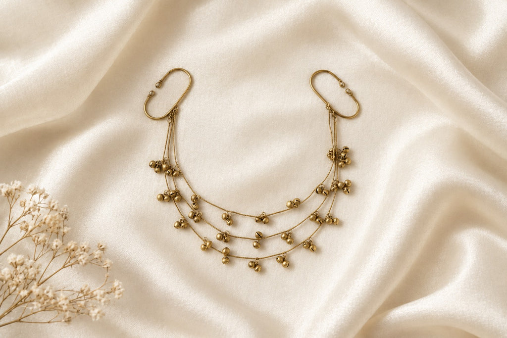 Ghungroo Ear Chain — Triple Layer Hair Ear Cuff