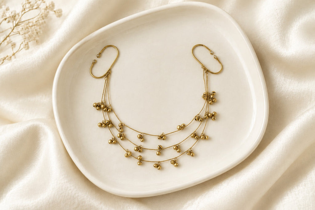Ghungroo Ear Chain — Triple Layer Hair Ear Cuff