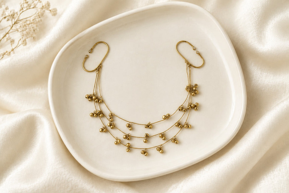 Ghungroo Ear Chain — Triple Layer Hair Ear Cuff