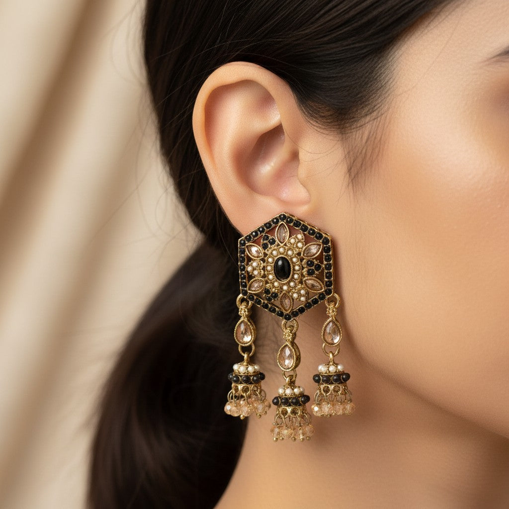 Black Polki Jhumka Earrings