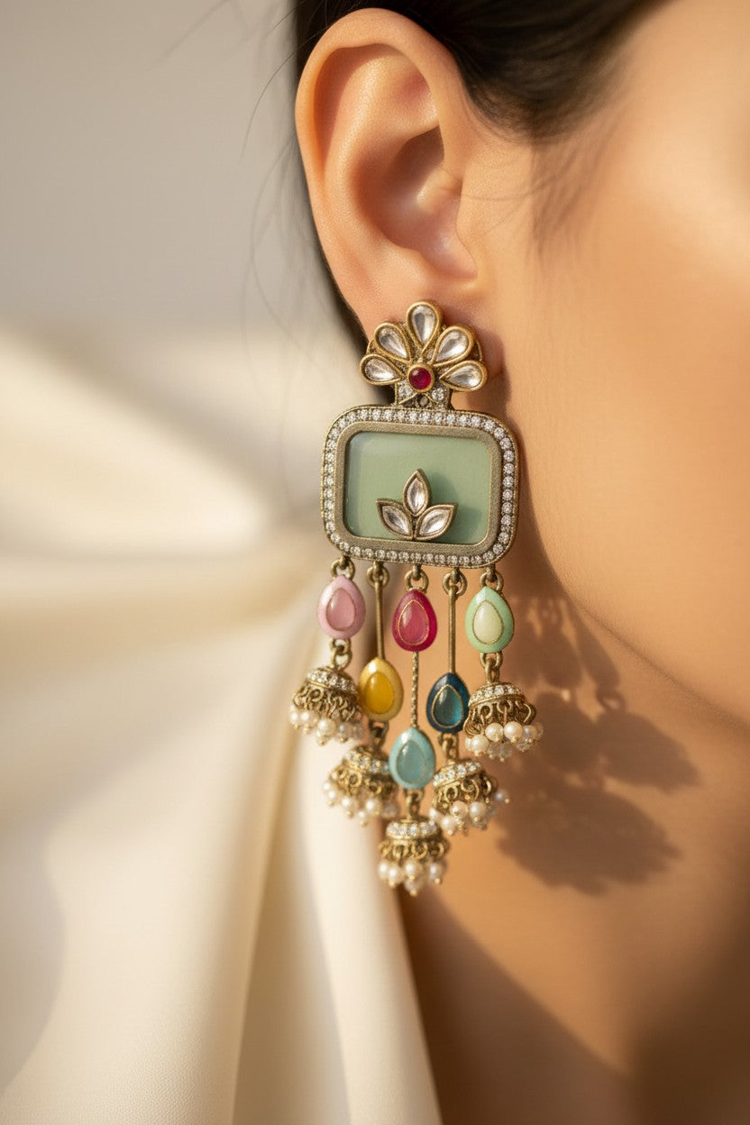 Multicolor Lotus Cascade Earrings