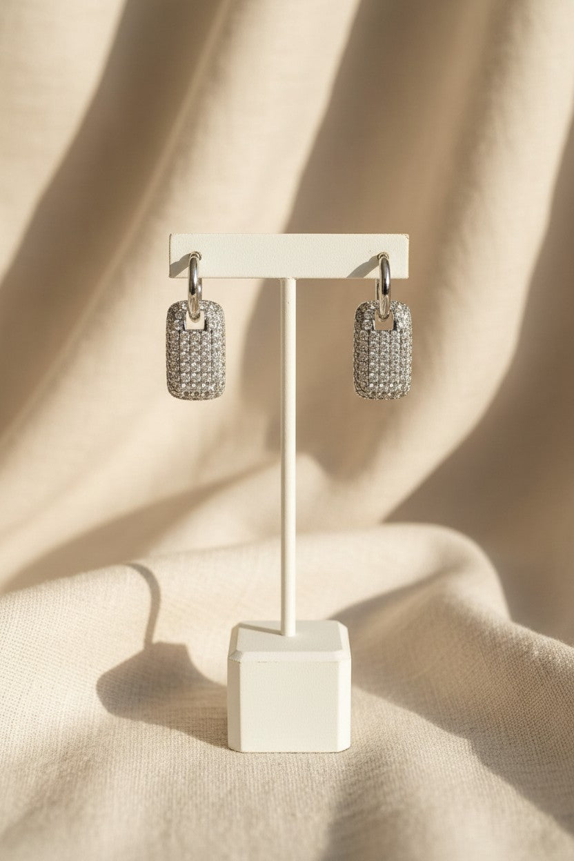 Icy Pave Rectangle Huggie Earrings