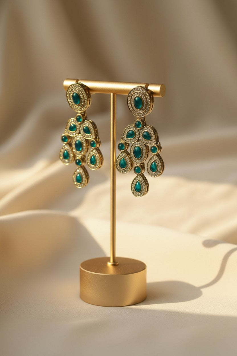 Emerald Cabochon Cascade Earrings
