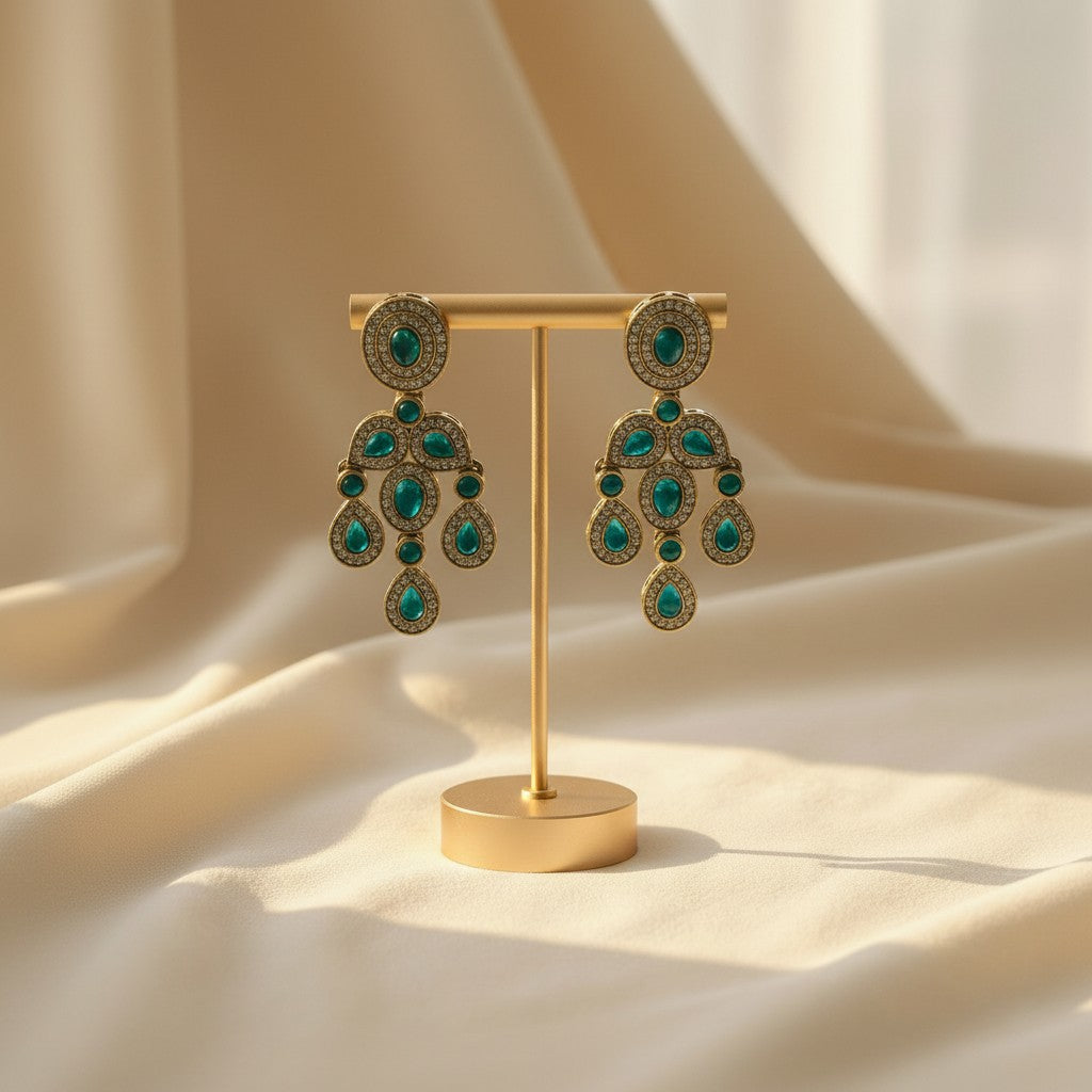 Emerald Cabochon Cascade Earrings