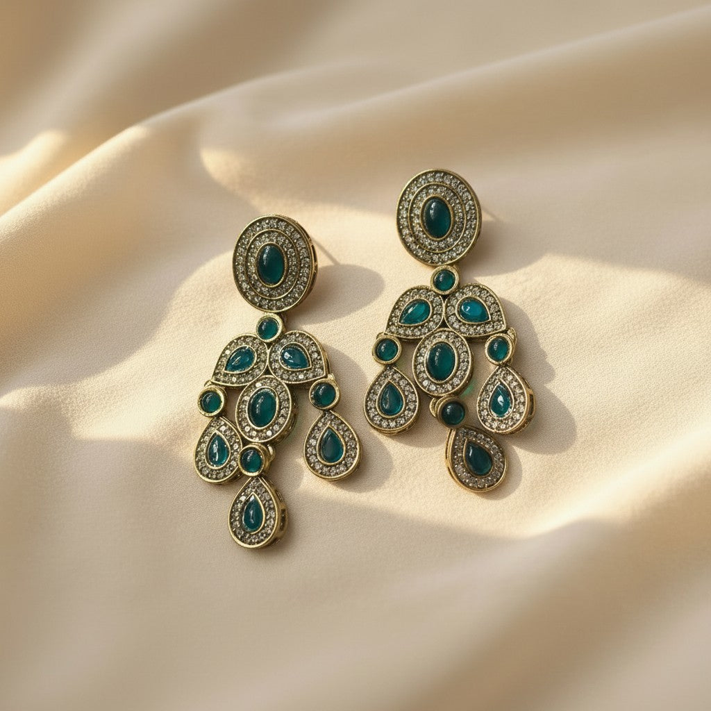Emerald Cabochon Cascade Earrings