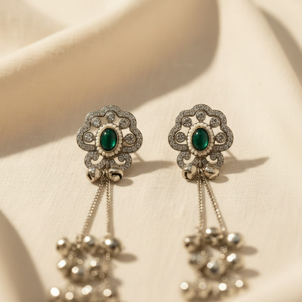 Emerald Bloom Ghungroo Drop Earrings