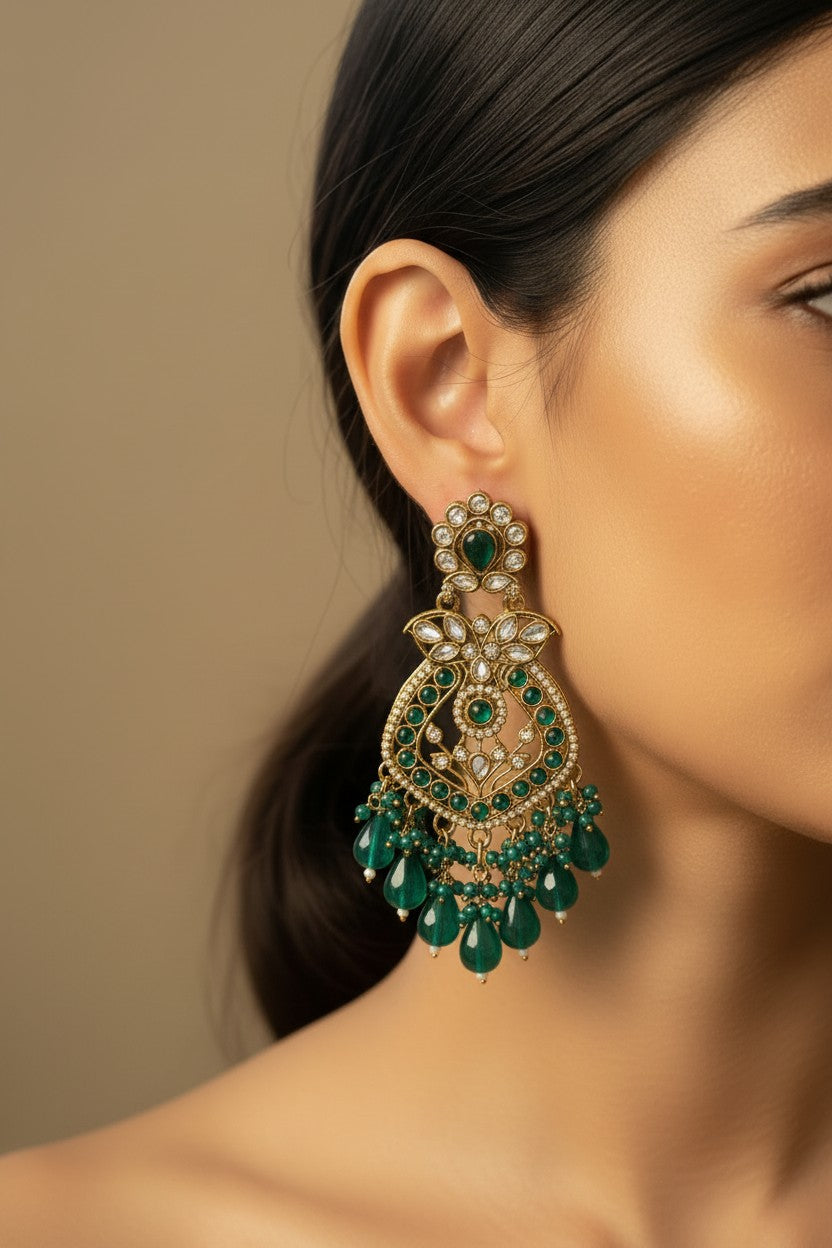 Emerald Polki Chandbali Earrings