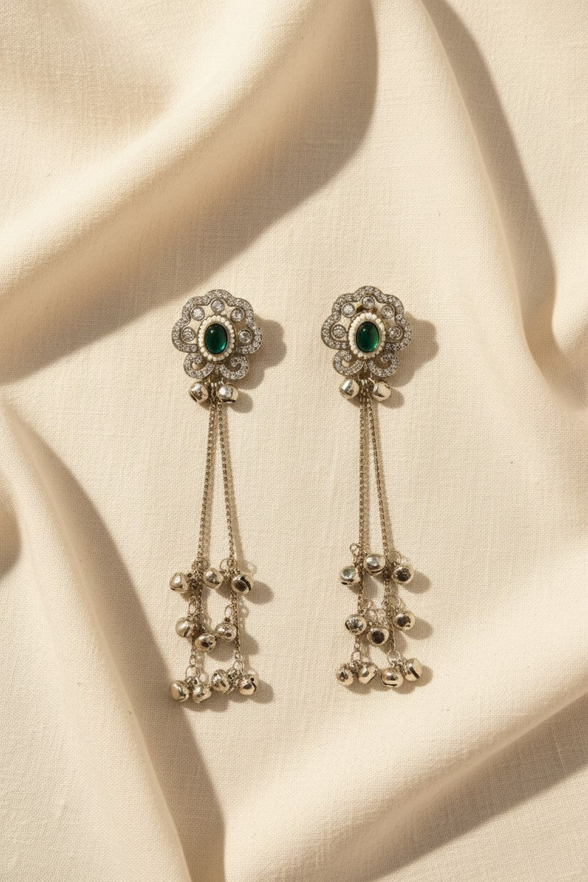 Emerald Bloom Ghungroo Drop Earrings