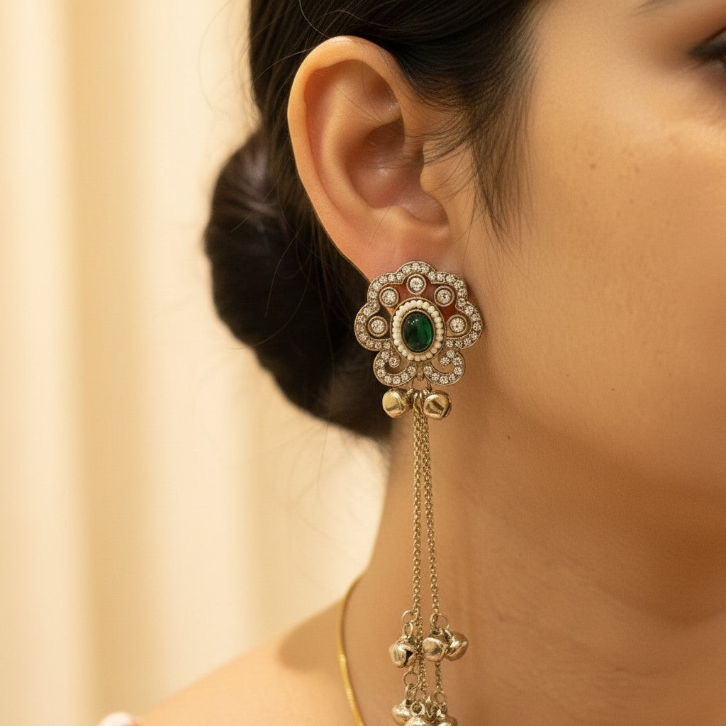 Emerald Bloom Ghungroo Drop Earrings