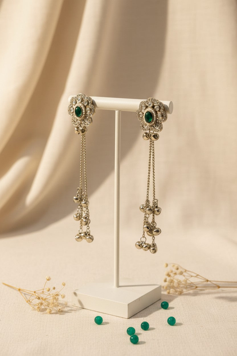 Emerald Bloom Ghungroo Drop Earrings