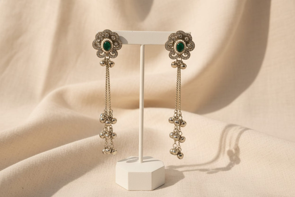 Emerald Bloom Ghungroo Drop Earrings