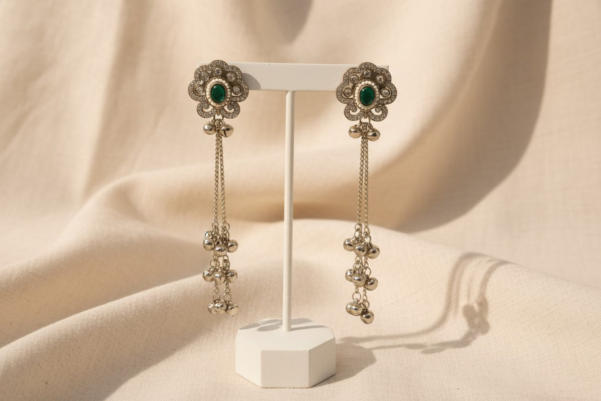 Emerald Bloom Ghungroo Drop Earrings