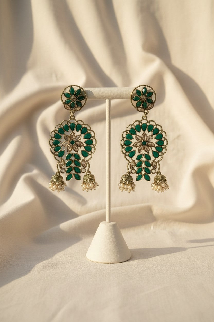 Emerald Green Chandbali Earrings