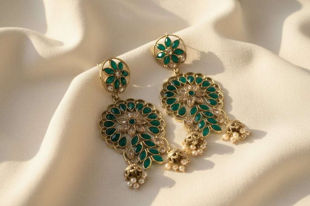 Emerald Green Chandbali Earrings