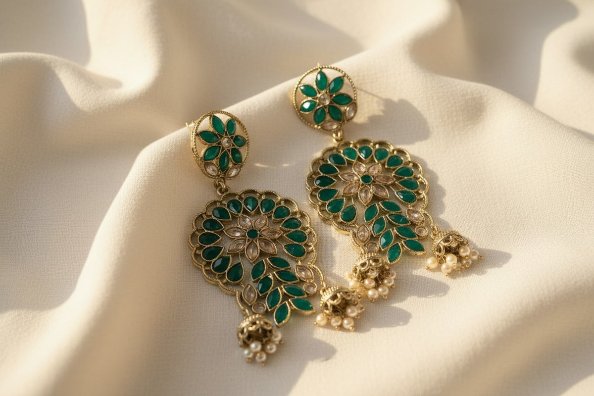 Emerald Green Chandbali Earrings