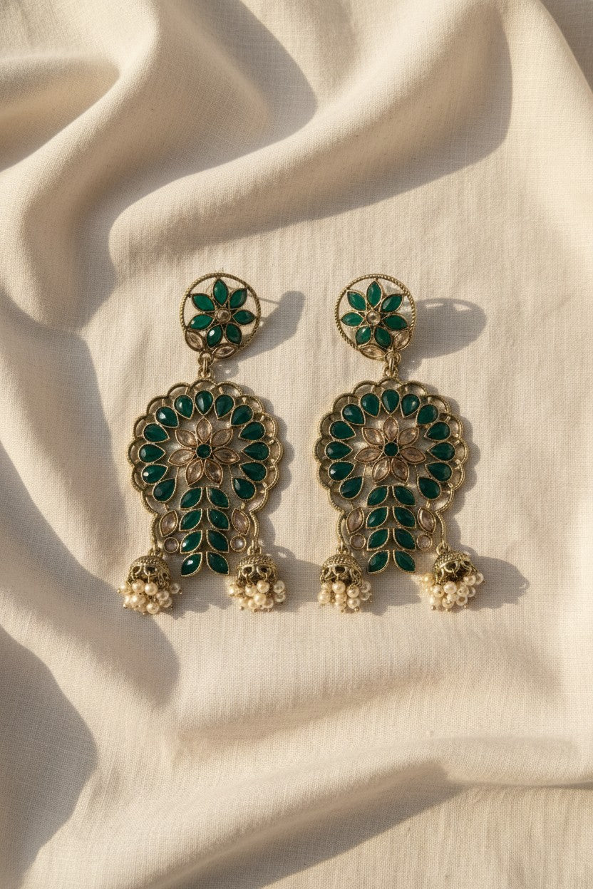 Emerald Green Chandbali Earrings