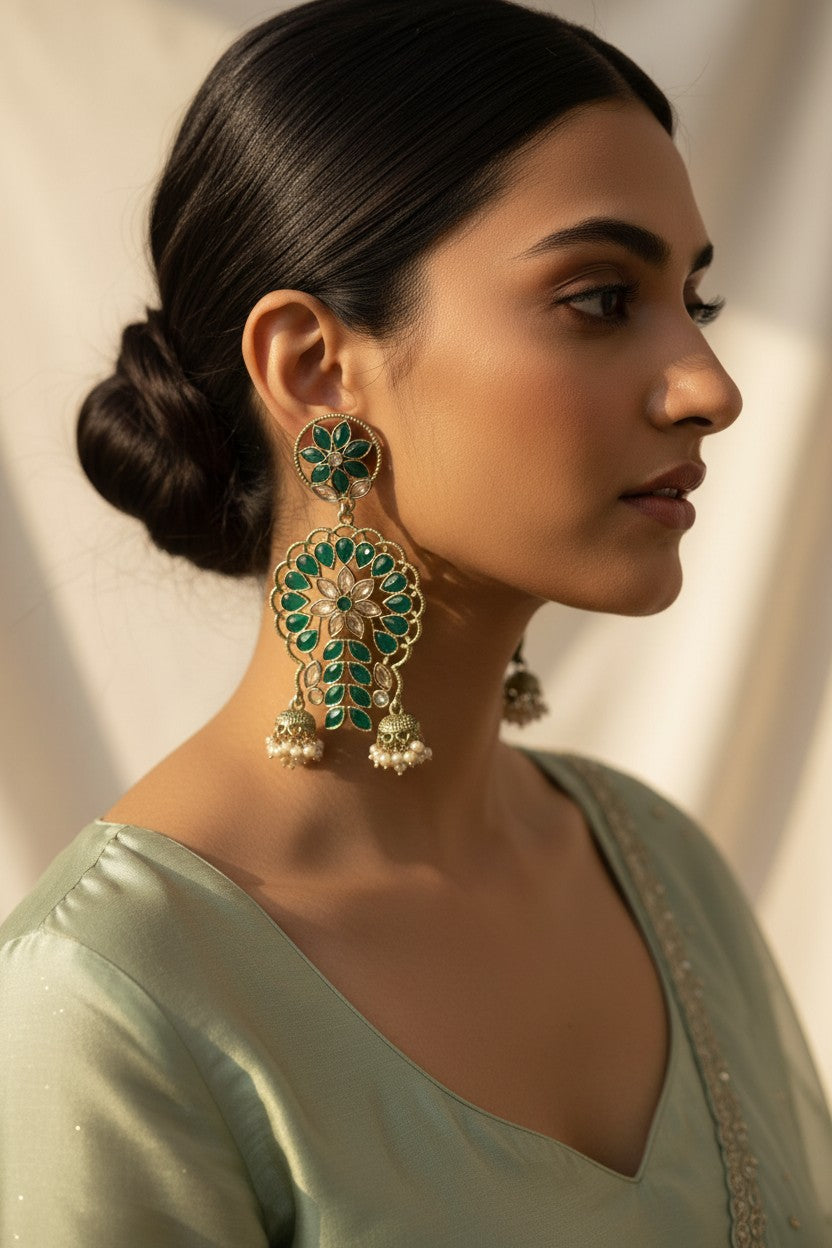 Emerald Green Chandbali Earrings