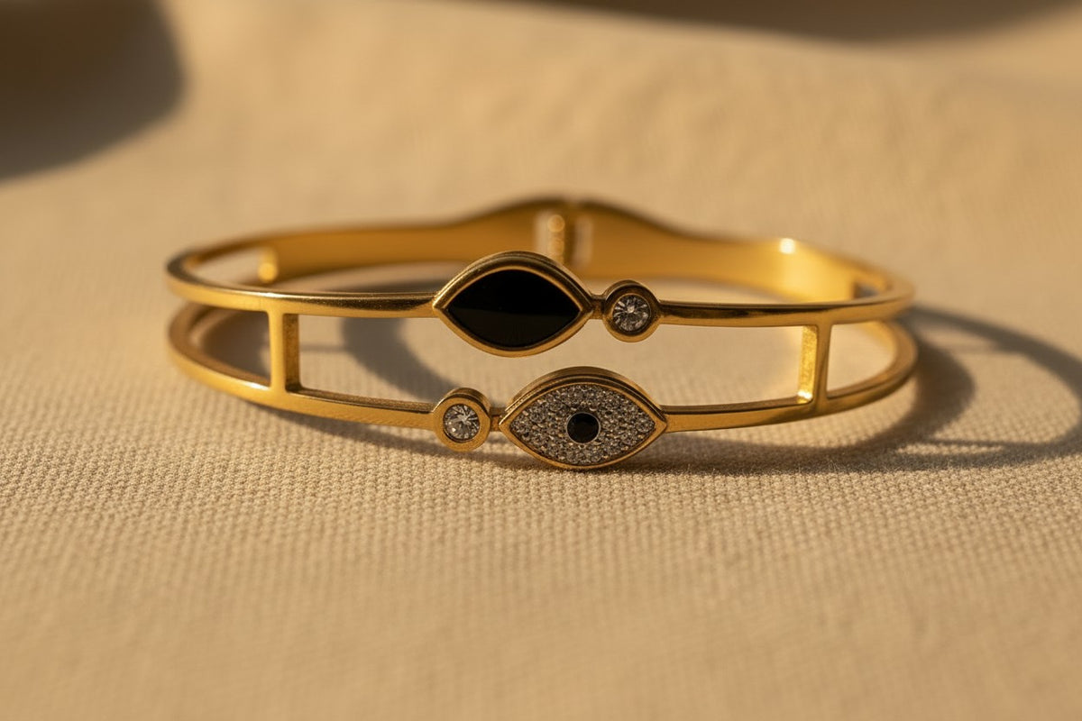 Gold Evil Eye Bangle Bracelet