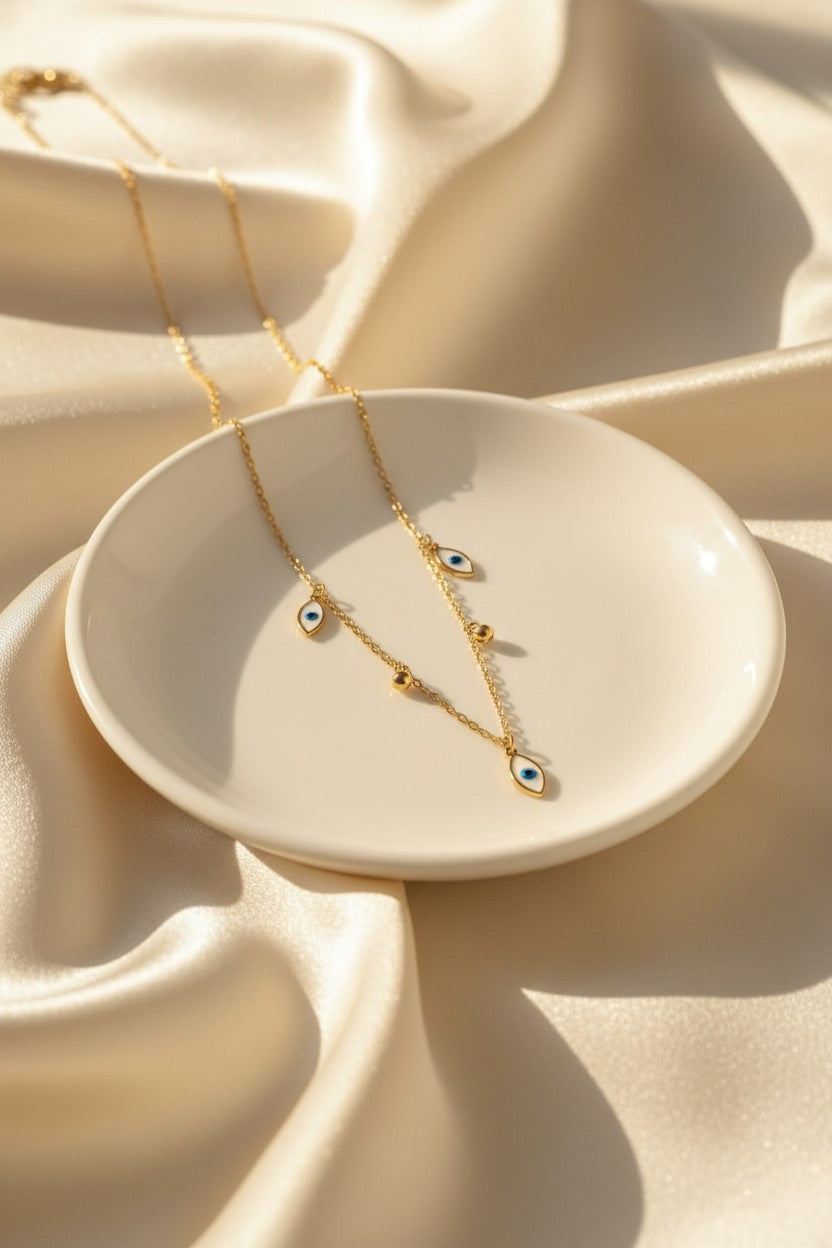 Triple Evil Eye Charm Pendant Necklace