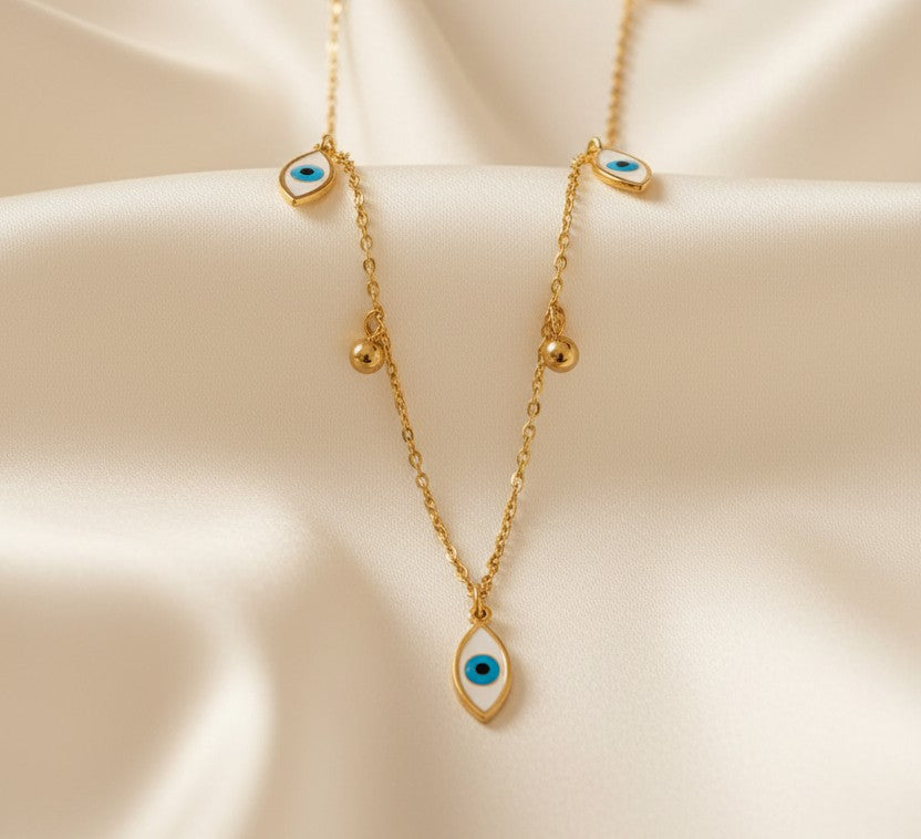 Triple Evil Eye Charm Pendant Necklace