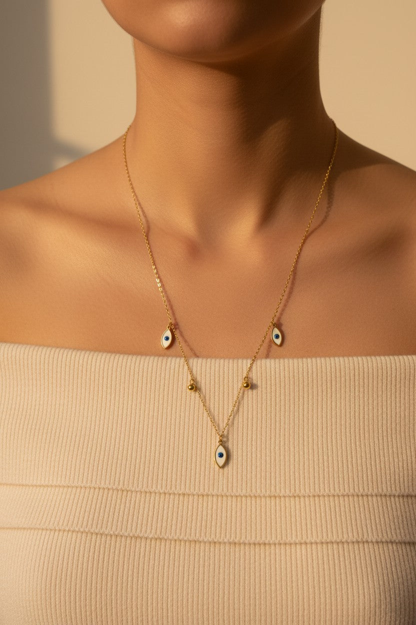 Triple Evil Eye Charm Pendant Necklace