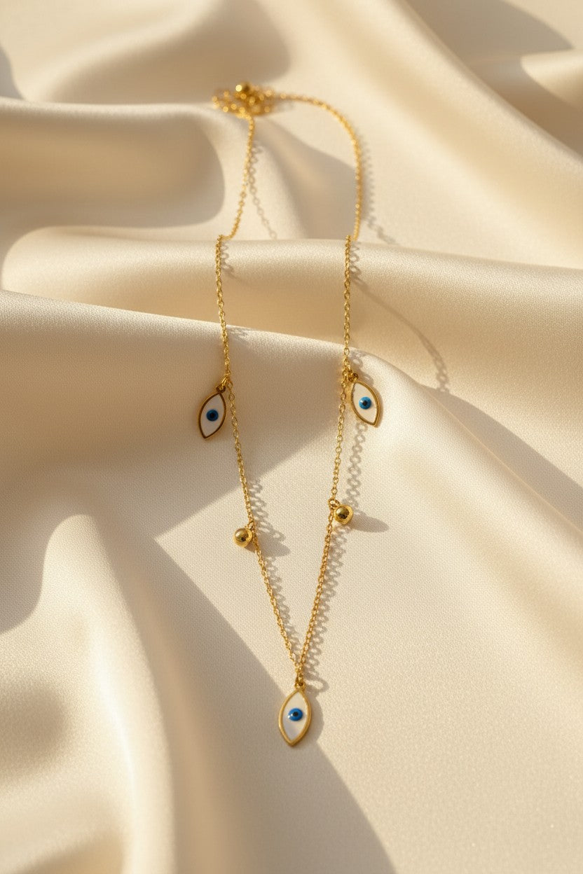 Triple Evil Eye Charm Pendant Necklace