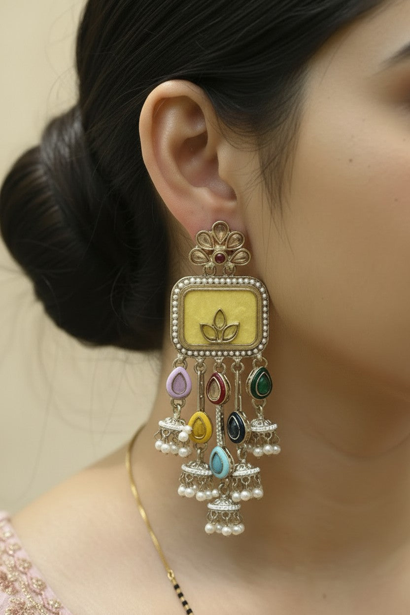 Multicolour Jhumka Chandelier Earrings