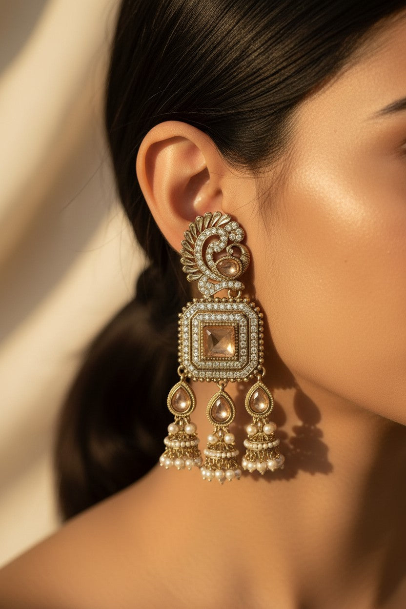 Champagne Gold Crystal Pearl Earrings