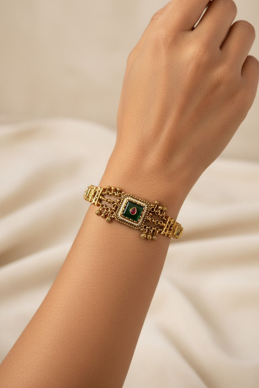 Emerald & Crimson Glass Crystal Bracelet