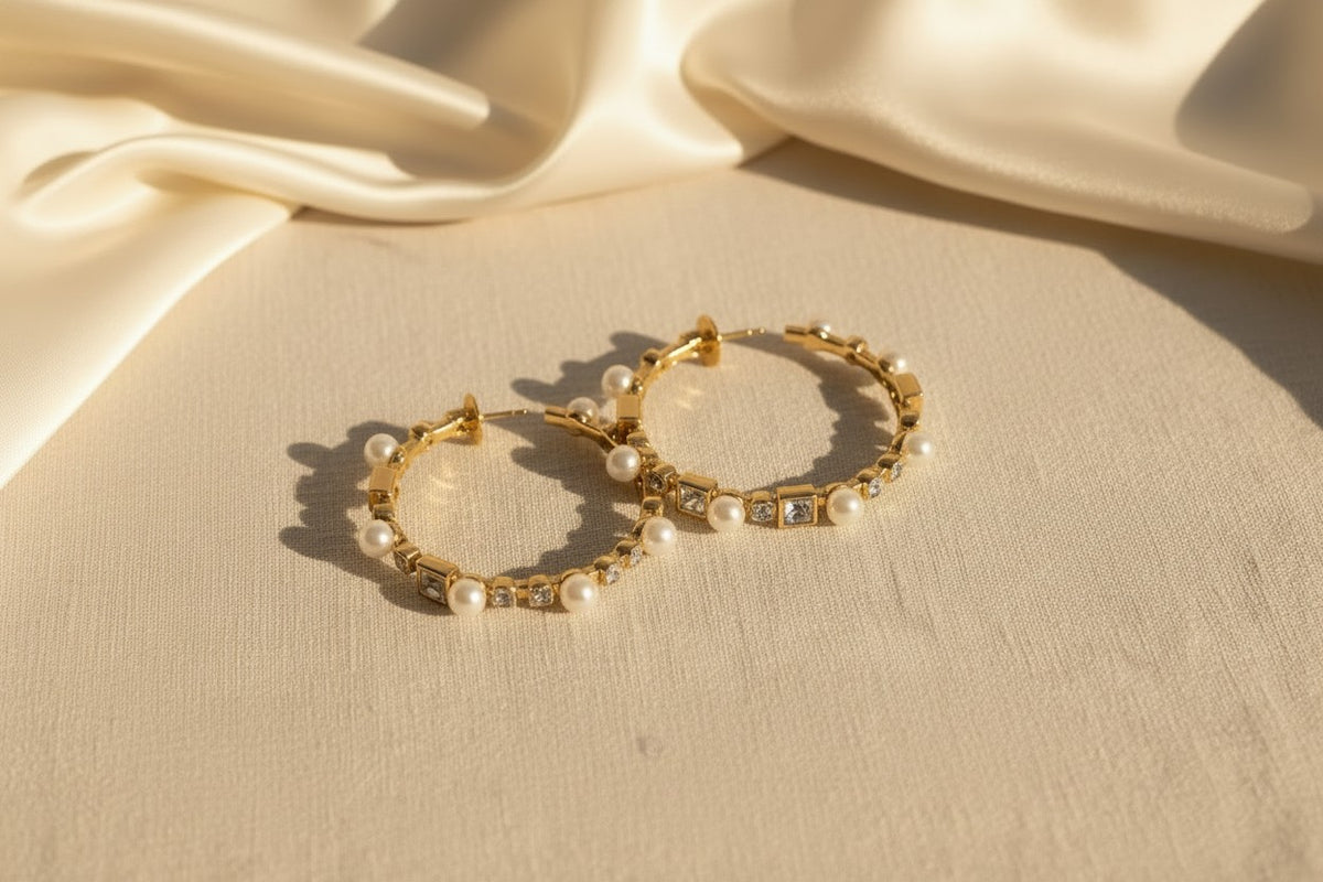Moti Crystal Pearl Hoop Earrings