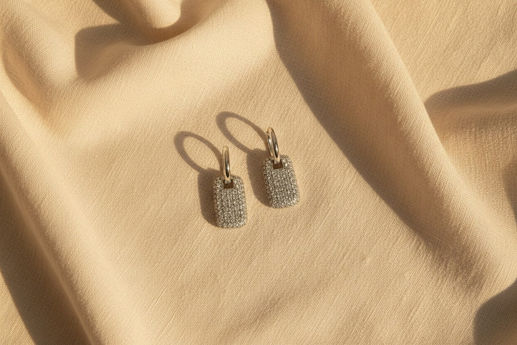 Icy Pave Rectangle Huggie Earrings
