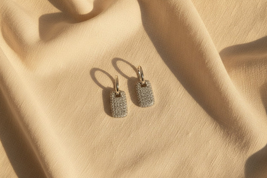 Icy Pave Rectangle Huggie Earrings