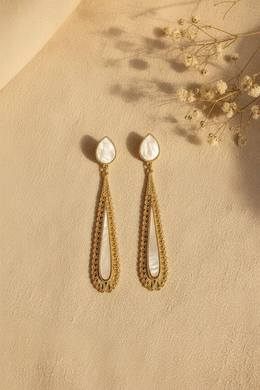 Zara Gold Braided Filigree Pearl Teardrop Earrings