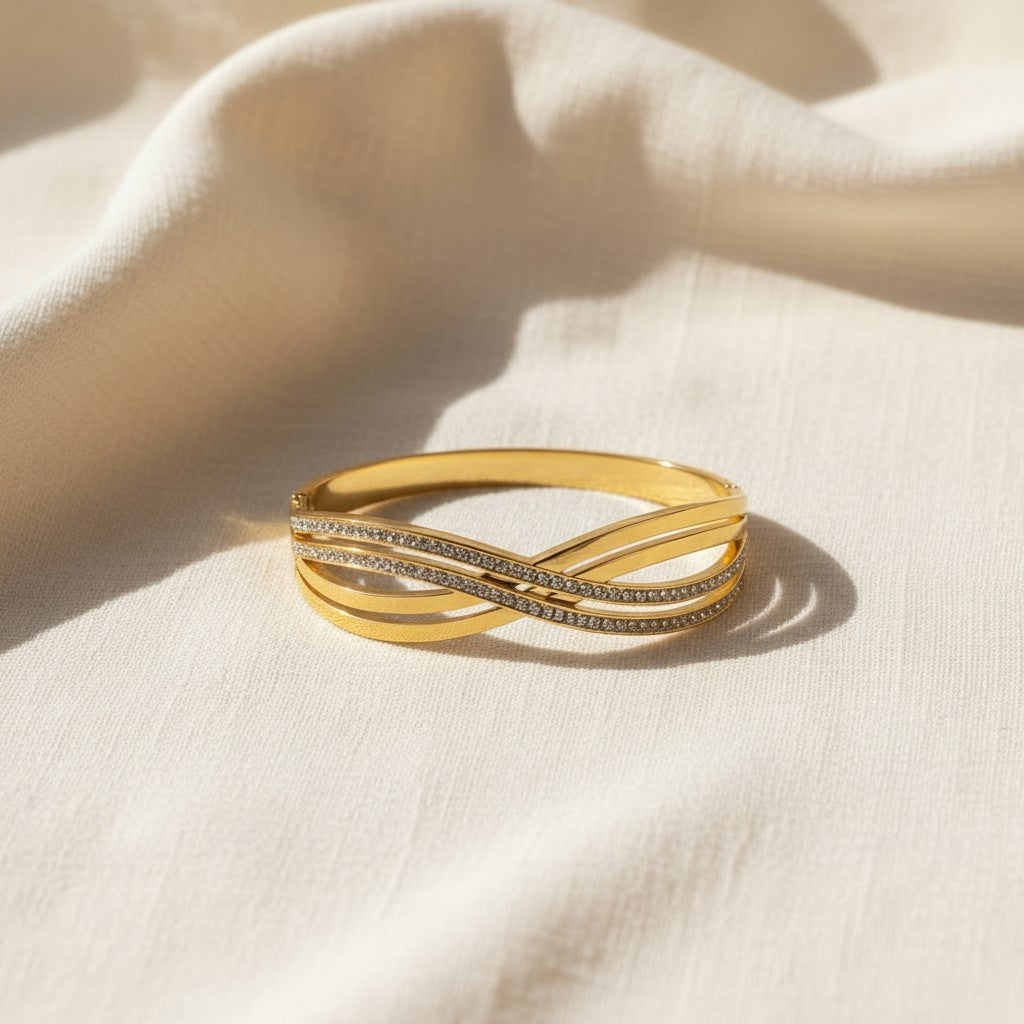 Gold Crystal Crossover Cuff Bangle
