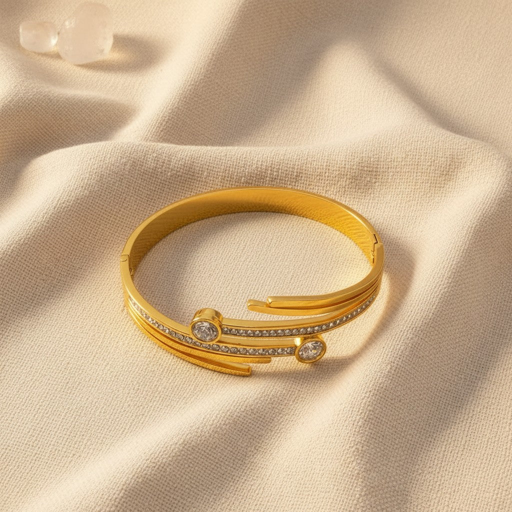 Crystal Nail Cuff Bangle — Gold