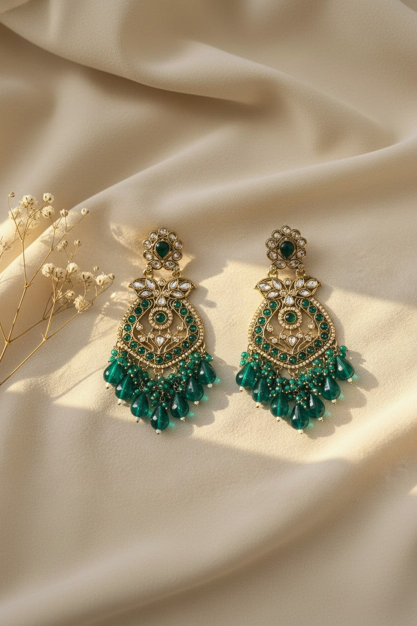 Emerald Polki Chandbali Earrings