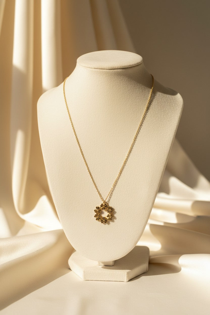 Golden Bloom Circle Pendant Necklace