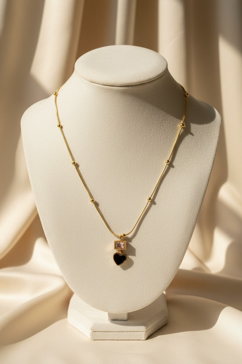 Crystal Heart Charm Gold Pendant Necklace