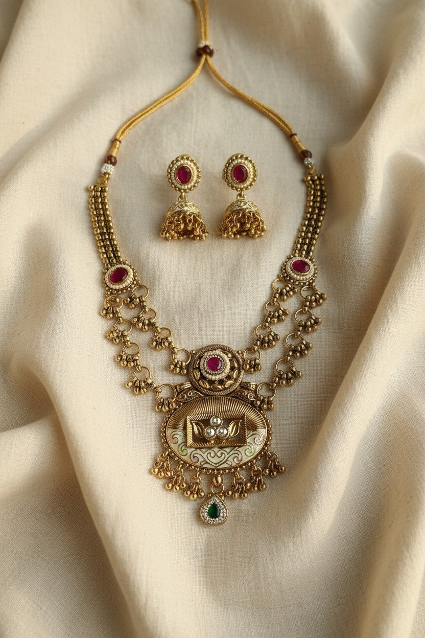 Royal Indian Filigree Necklace & Jhumka Earrings