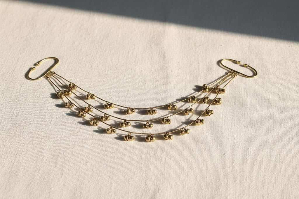 Ghungroo Ear Chain — Triple Layer Hair Ear Cuff