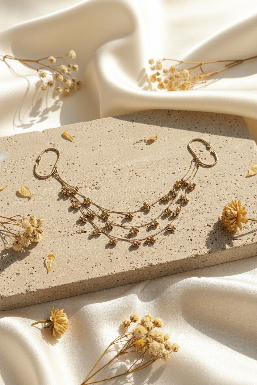 Ghungroo Ear Chain — Triple Layer Bell Ear Cuff