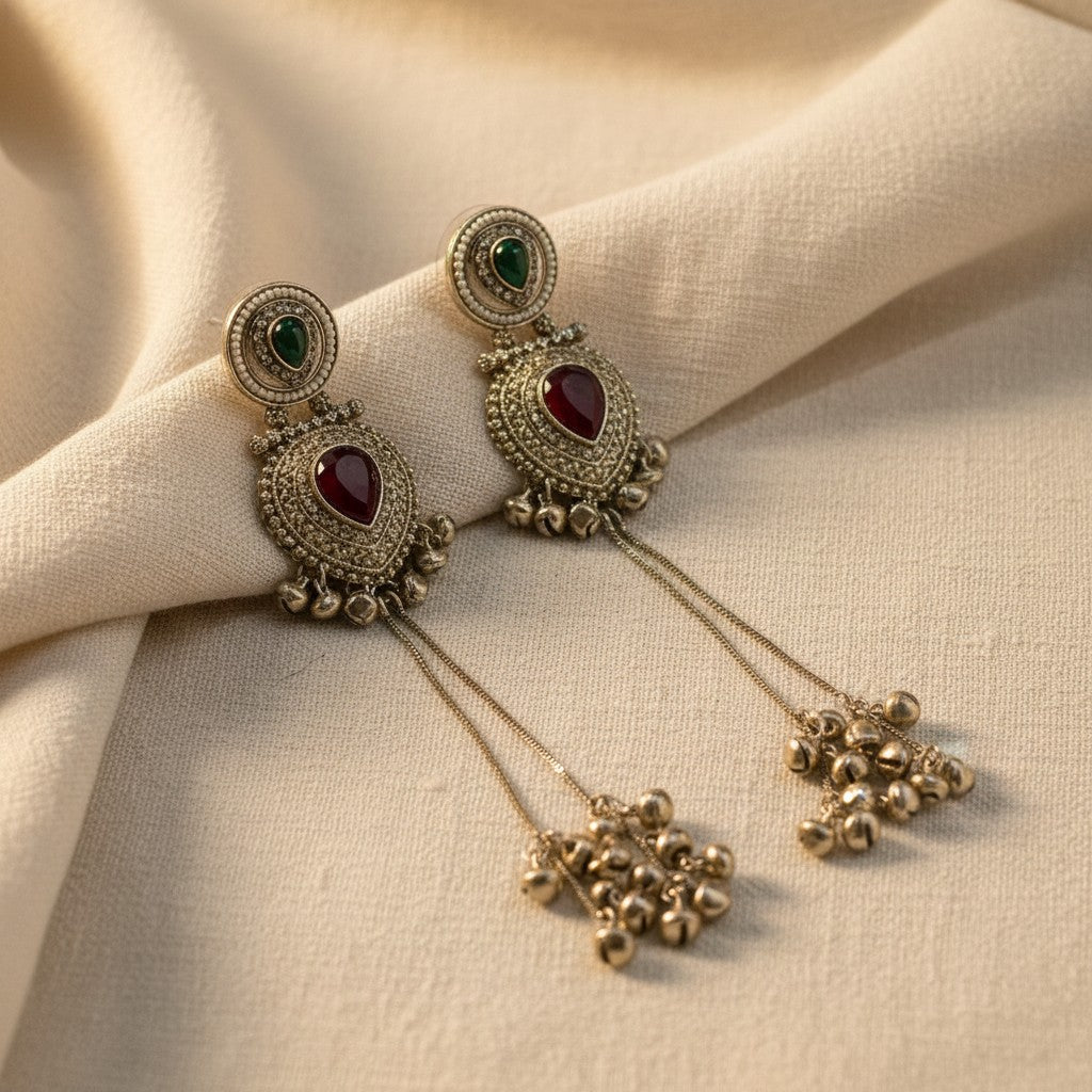 Oxidised Silver Chandbali Earrings
