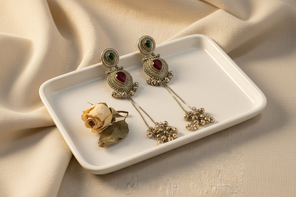 Oxidised Silver Chandbali Earrings